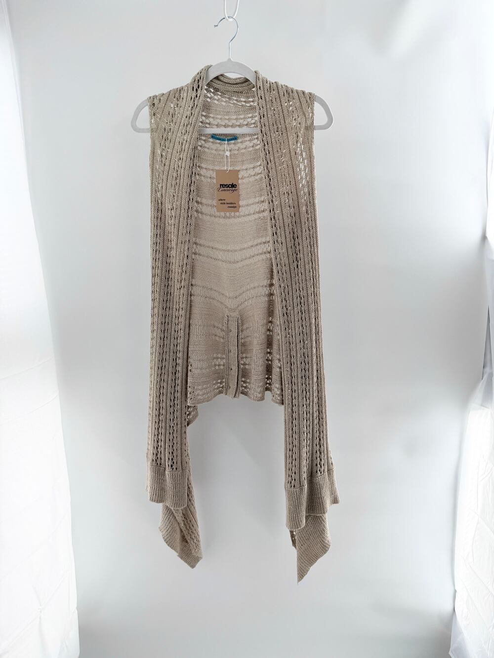 Alice + Olivia Sleeveless Crochet Open-Knit Vest Sweater Beige Women's Small